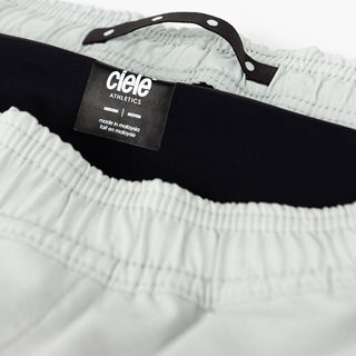 detail view of the hanging loop of the ciele athletics WRKShort unisex running and technical short from the Lifestyle Edition collection, in light grey color