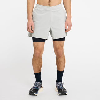 front view of ciele athletics WRKShort unisex running and technical short from the Lifestyle Edition collection, in light grey color, on a model