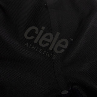 close up of the printed logo detail of the ciele athletics lightweight, race ready and performance driven T-Shirt for womens named RCDTShirt in shadowsphinx color